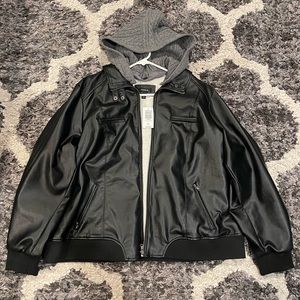 Torrid NWT black faux leather hooded bomber jacket